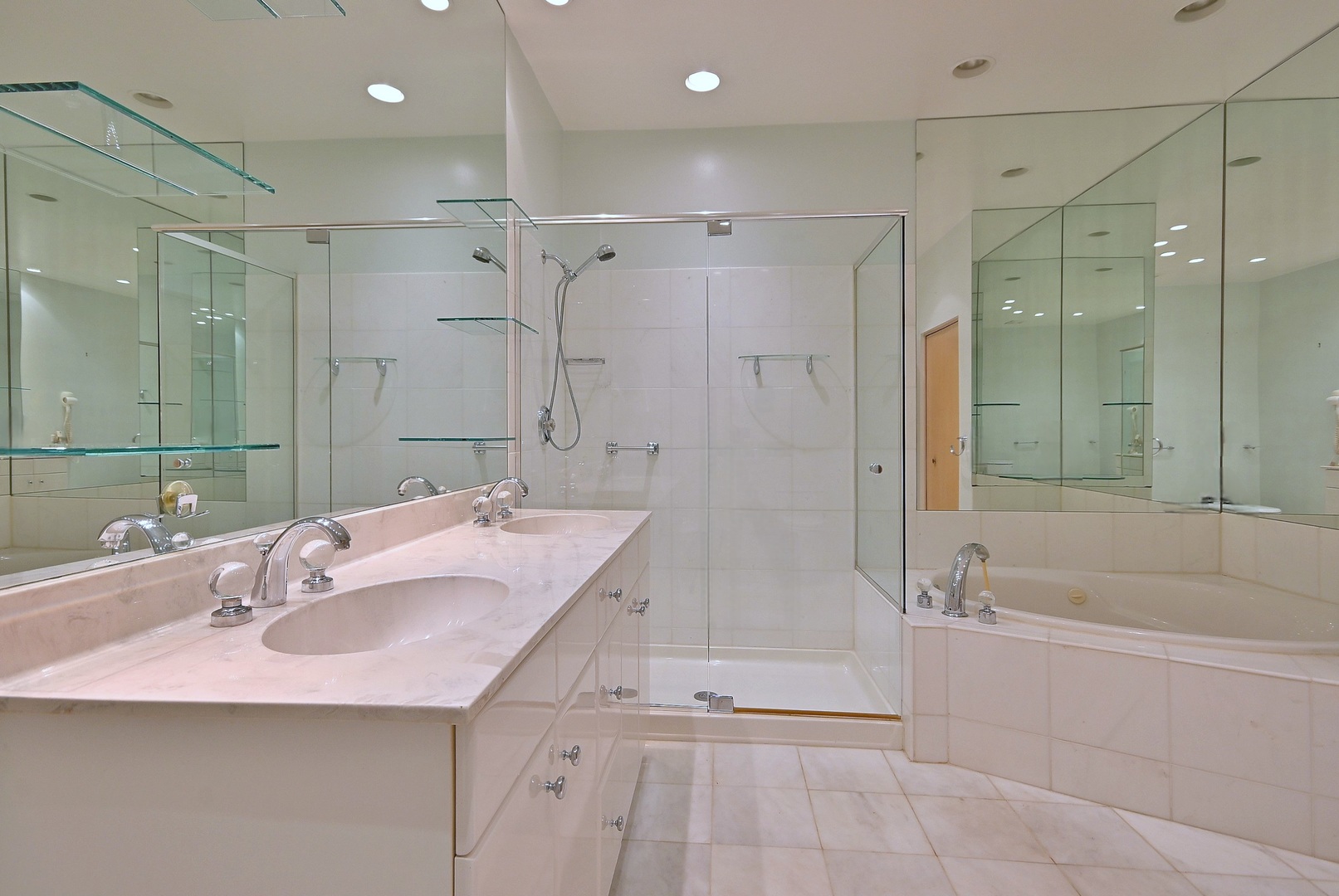 1735 Park Ridge Point Park Ridge, IL 60068 - Photo 20 of 64 a bathroom with a granite countertop sink a mirror a bathtub and shower