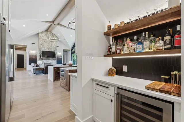 a kitchen view of counter top space and appliances