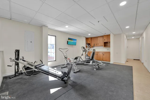 a view of a room with gym equipment