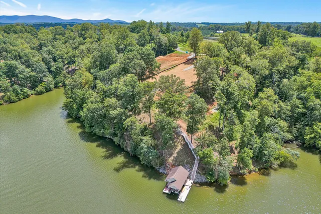 a view of a lake with a mountain in the back
