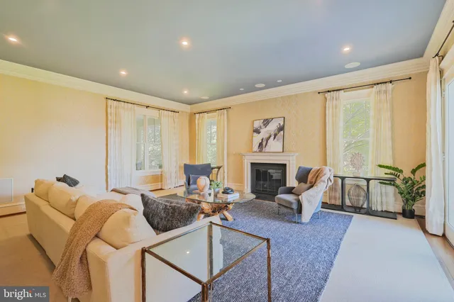 a living room with furniture or couch and a fireplace