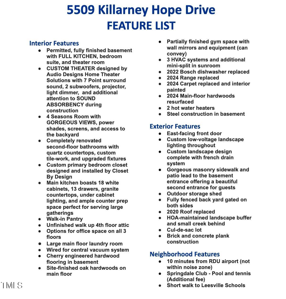 5509 Killarney Hope Drive Raleigh, NC 27613 - Photo 18 of 77 Feature List (unbranded)