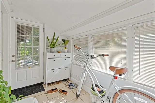 a storage room with cabinets