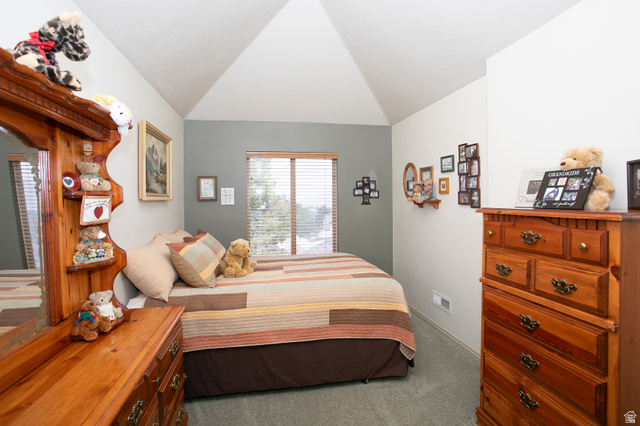 426 Deer Hollow Road Tooele, UT 84074 - Photo 19 of 37 Bedroom with light carpet and lofted ceiling