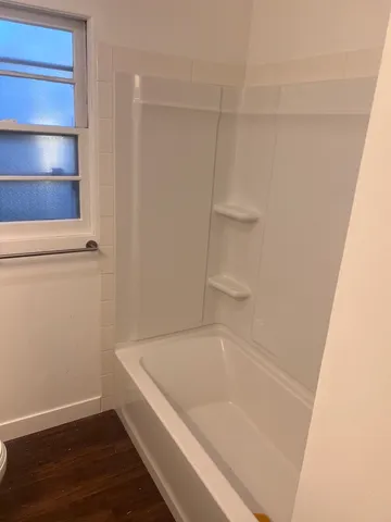 a bathroom with a bathtub