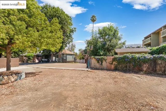 a view of a yard with a house and large tree