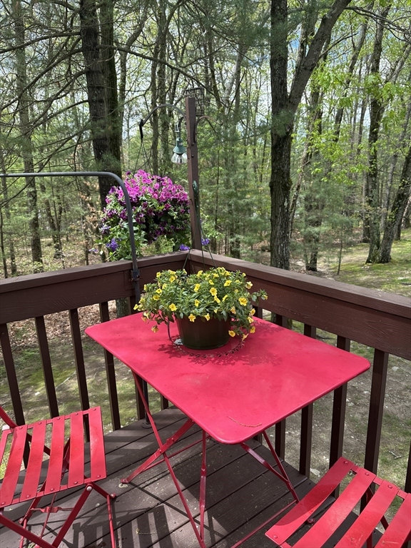 187 Turnpike Road, Unit 187 Chelmsford, MA 01824 - Photo 34 of 42 a view of a balcony with table and chairs potted plants and large tree