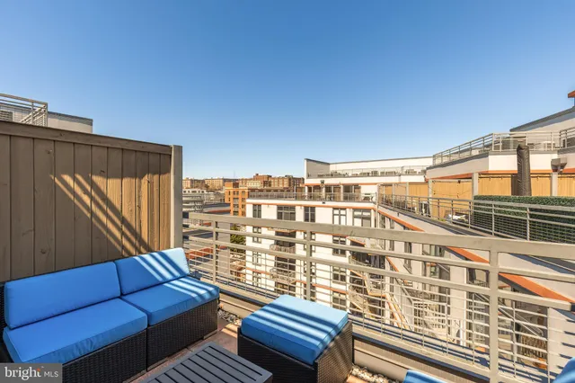 a view of a balcony with couch