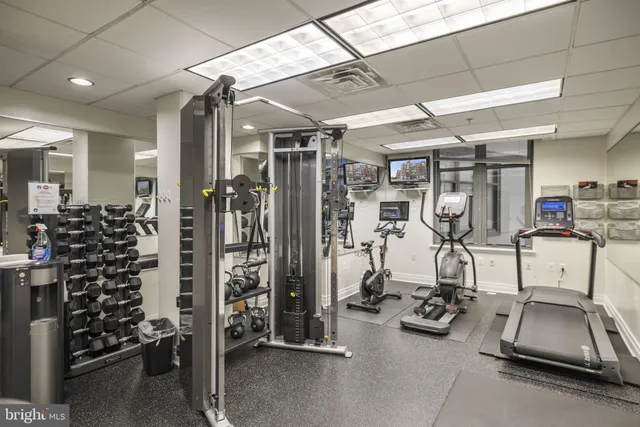 a view of a room with gym equipment