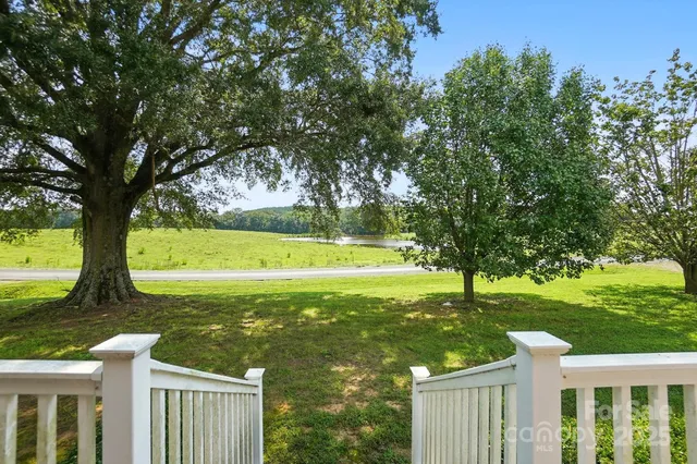 a view of a garden and trees