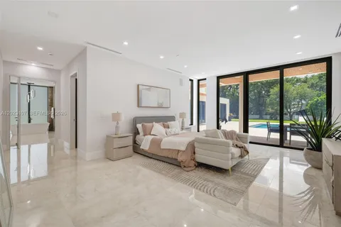 a spacious bedroom with a large bed and a large window