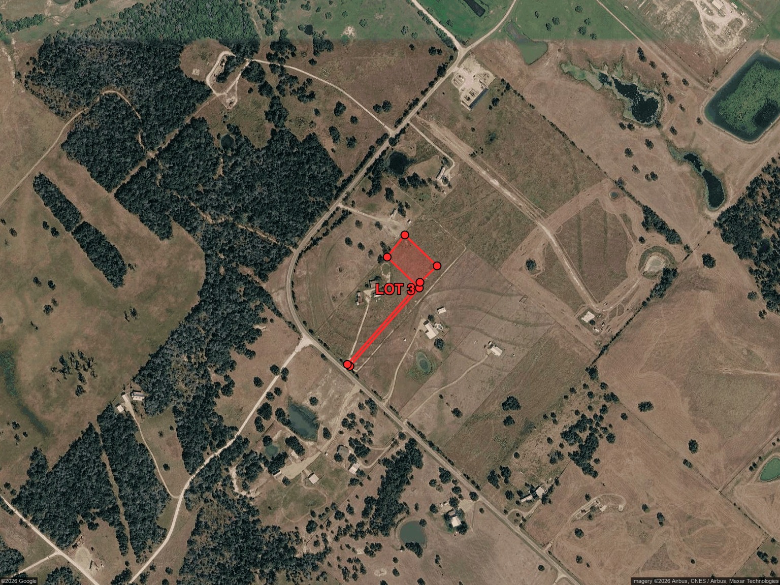 7188 Goehring Road Ledbetter, TX 78946 - Photo 4 of 14 An aerial map highlights the approximate boundaries of flag lot 3.