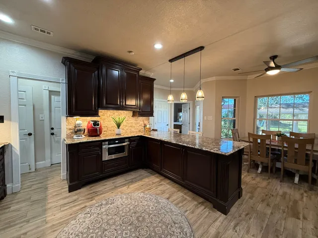 a large kitchen with lots of counter space