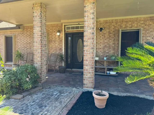 a view of a path along with potted plant