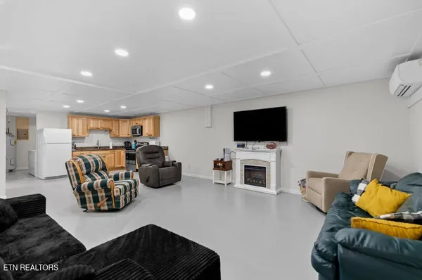 a living room with furniture and a couch