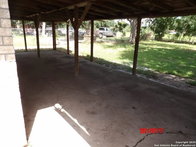 a view of a garden from a yard