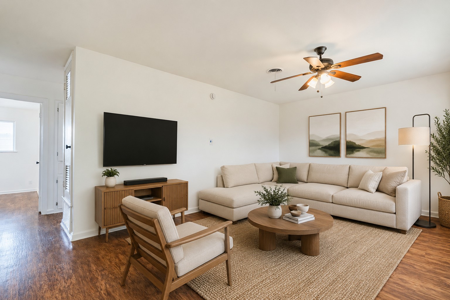 1417 Braes Ridge Drive, Unit B Austin, TX 78723 - Photo 4 of 22 a living room with furniture a flat screen tv and a window