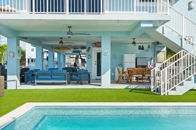 a view of a swimming pool with a backyard