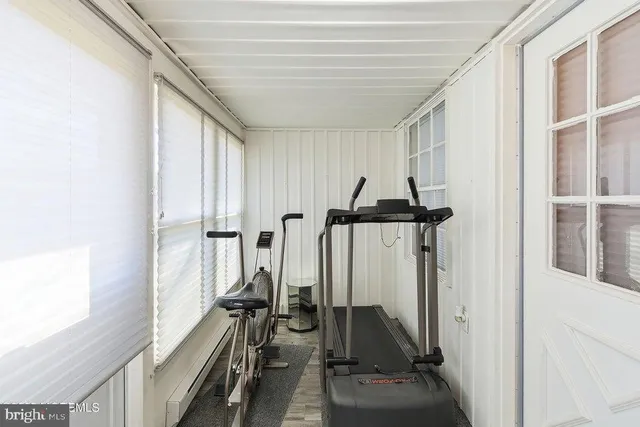 a view of a room with gym equipment