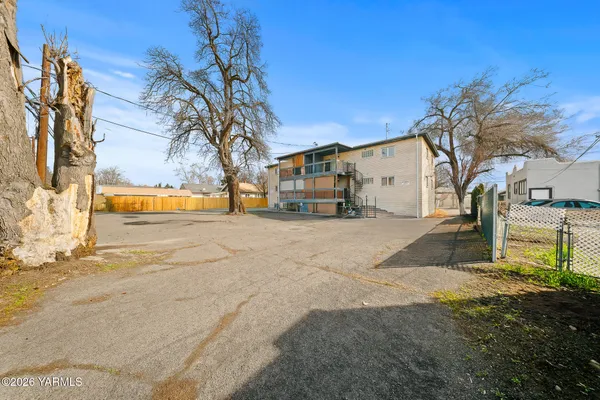a view of road with large trees