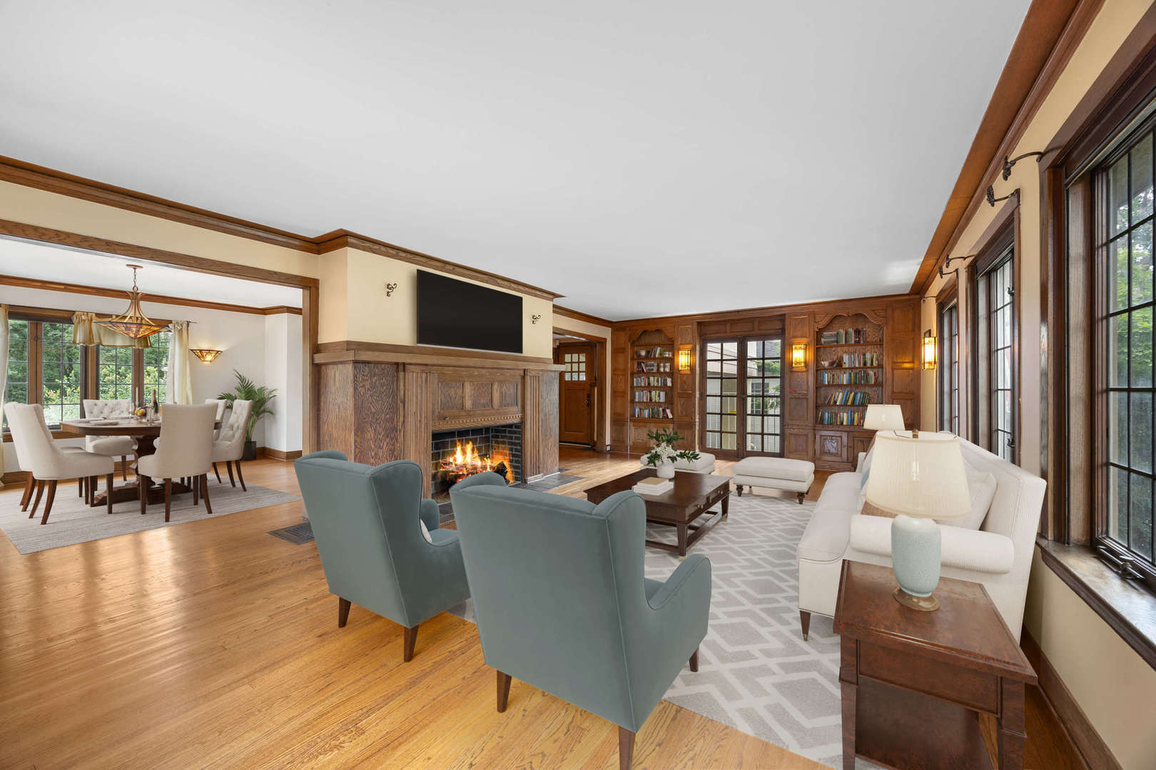 260 Maplewood Road Riverside, IL 60546 - Photo 4 of 48 a living room with fireplace furniture and a large window