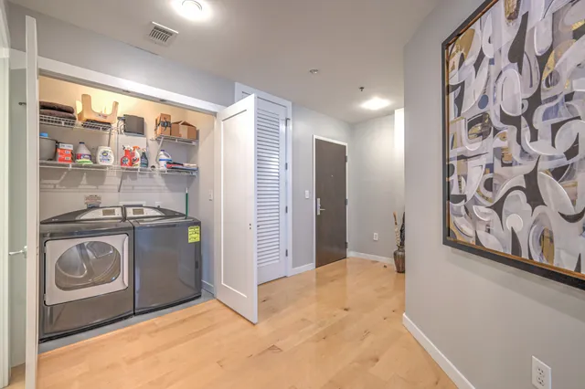 a view of a building with sitting area