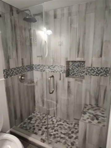a bathroom with a shower