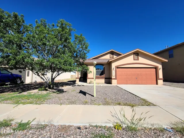 a view of a house with a yard and large tree