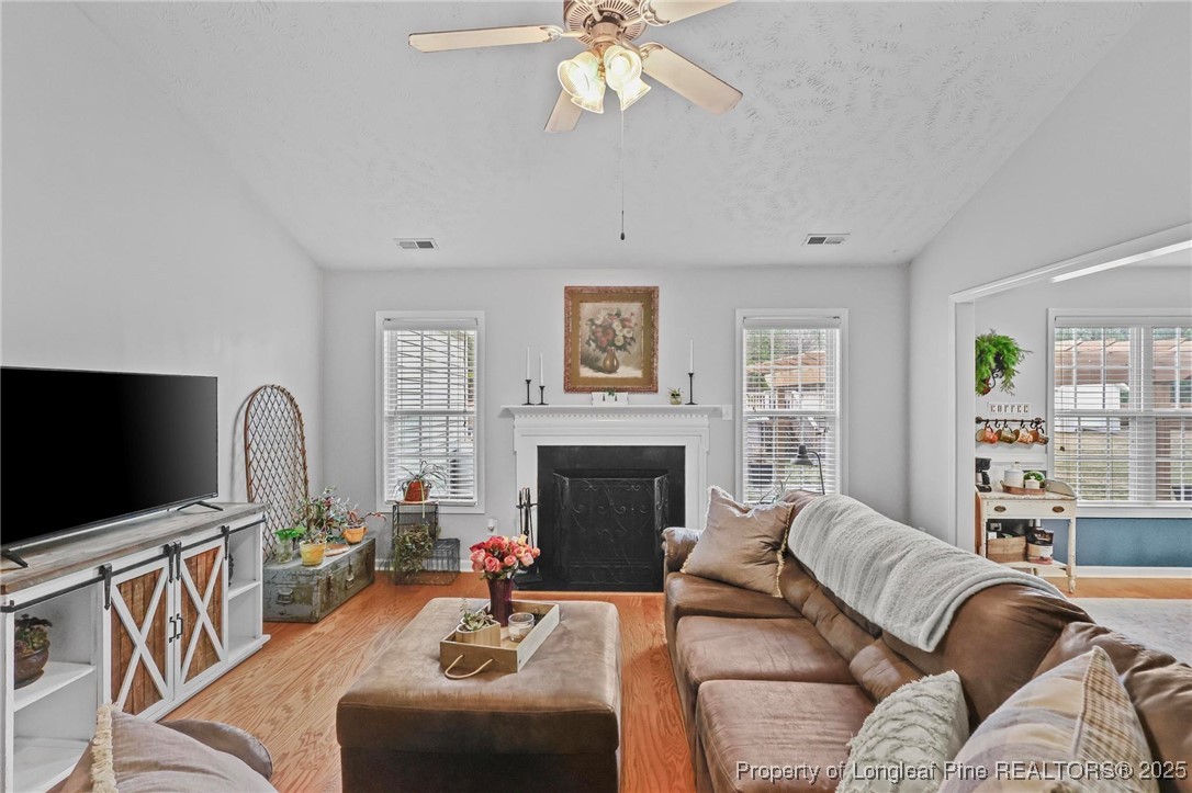 6657 Hillbrook Road Hope Mills, NC 28348 - Photo 5 of 50 a living room with furniture a flat screen tv and a fireplace