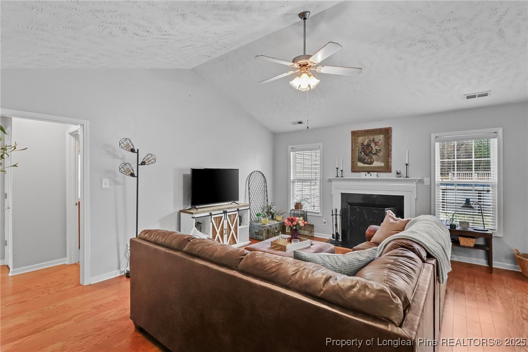 6657 Hillbrook Road Hope Mills, NC 28348 - Photo 6 of 50 a living room with furniture a flat screen tv and a fireplace