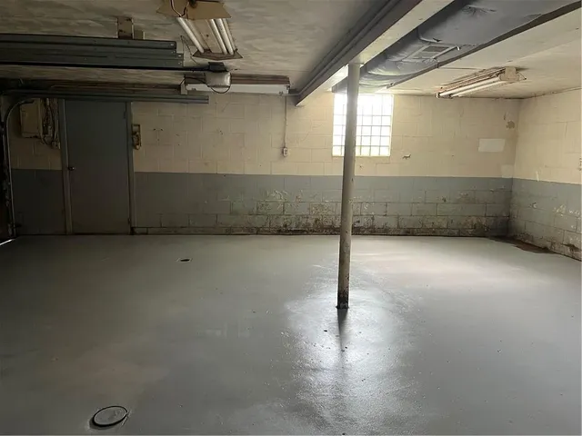 a view of a room with racks on the wall