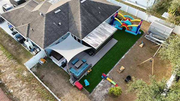 an aerial view of a house