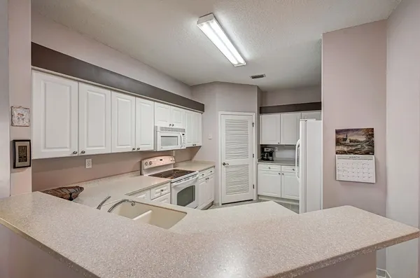 a kitchen with a sink a stove and a refrigerator