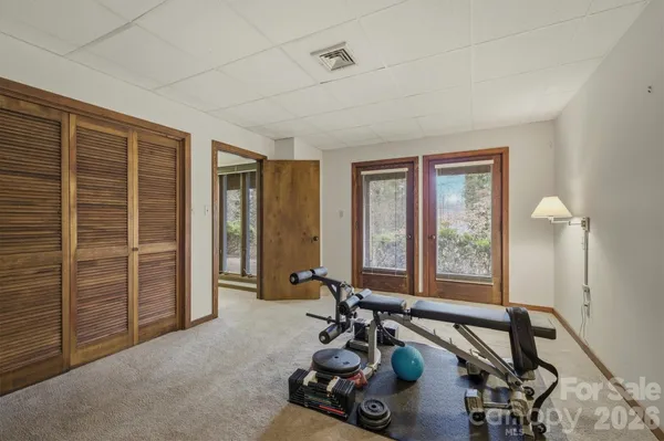 a view of a room with gym equipment