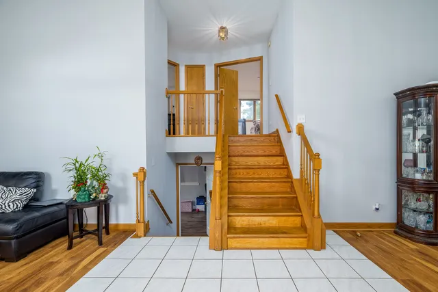 a view of an entryway with wooden floor and a potted plant