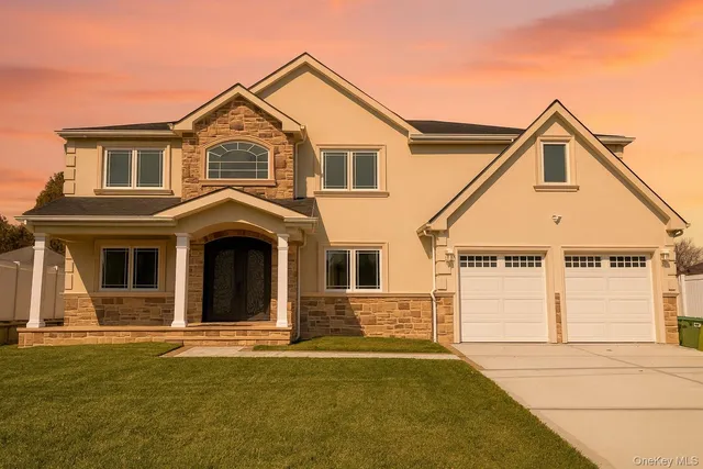 a view of a white house with a large windows