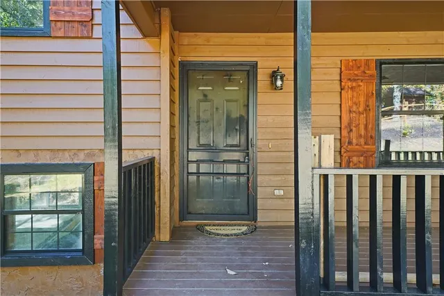 a view of a balcony from a door