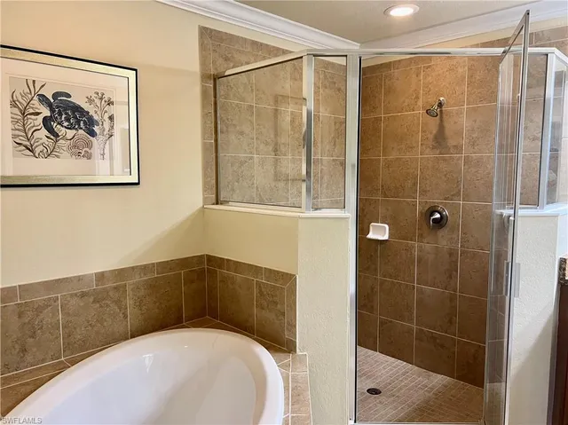 a bathroom with a bathtub and a shower