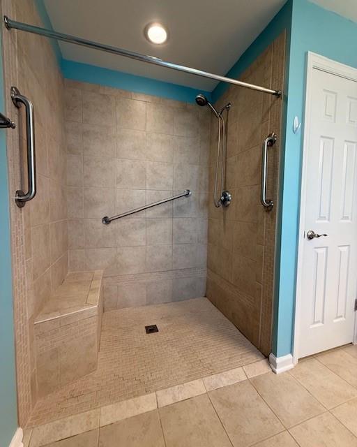 150 Independence Way Sewickley, PA 15143 - Photo 16 of 42 Upgraded 58"x42" Tiled, Lighted Walk-In Shower with Seat, Grab Bars & Removable Shower Head ~ Door on the right is the Linen Closet