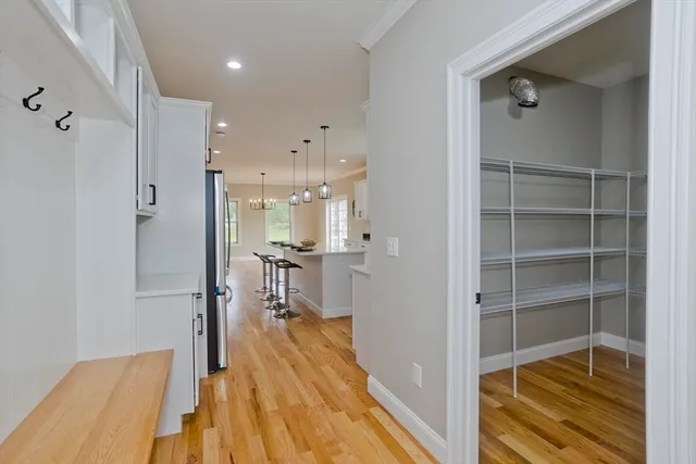 a view of a kitchen and dining room