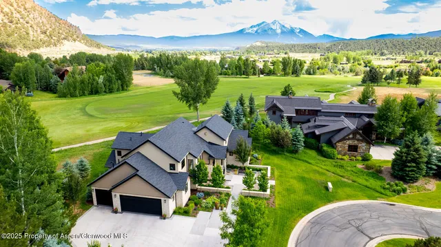 an aerial view of a house with garden