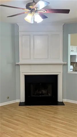 a living room with a fireplace