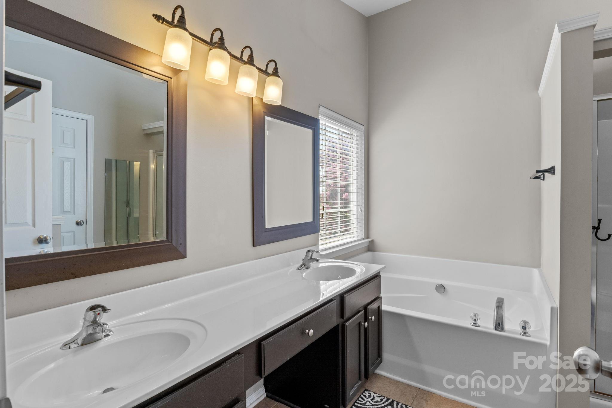 10825 Traders Court Davidson, NC 28036 - Photo 17 of 36 a bathroom with a tub a sink and mirror