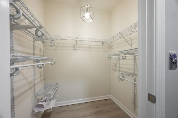 a view of a room with racks on the wall