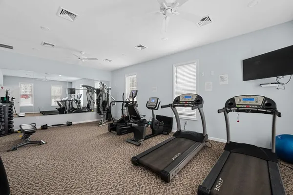 a view of a room with wooden equipment
