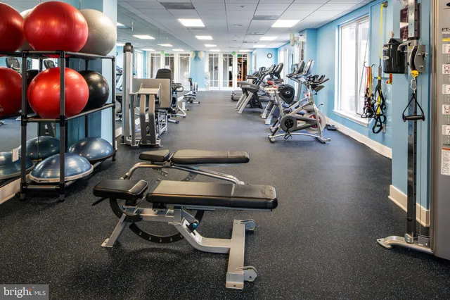 a room with gym equipment