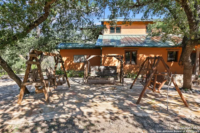 a view of swimming pool from a balcony