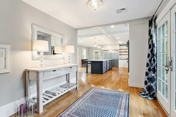 a bathroom with a sink double vanity and a mirror
