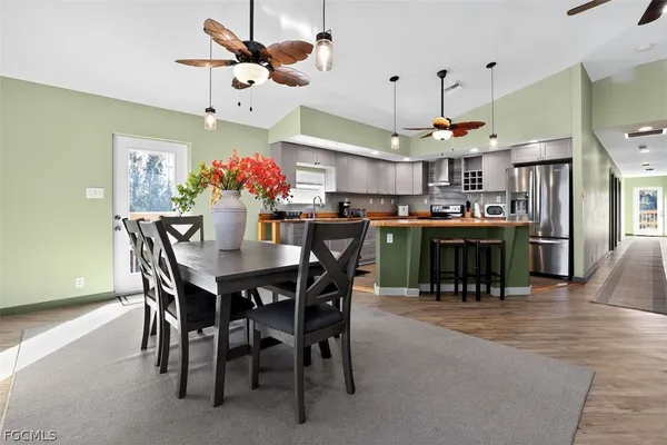 a view of a dining area with furniture