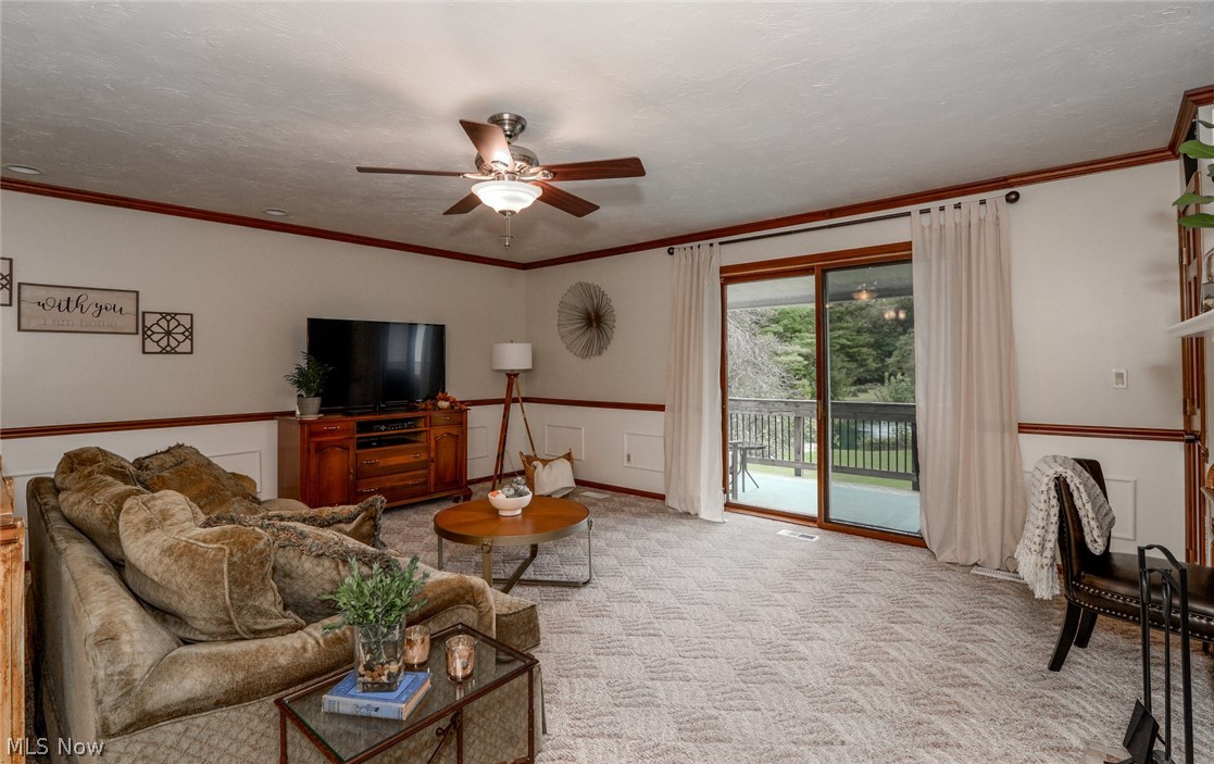 Living room and deck.